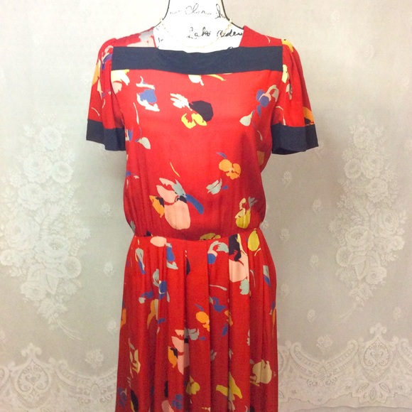 Vintage Dresses & Skirts - Vintage Nipon Boutique Red Floral Midi Dress 10